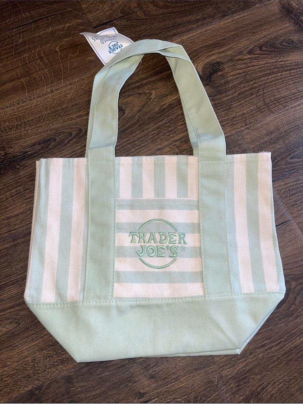 Trader Joe’s Mint Green Stripe Canvas Tote Bag